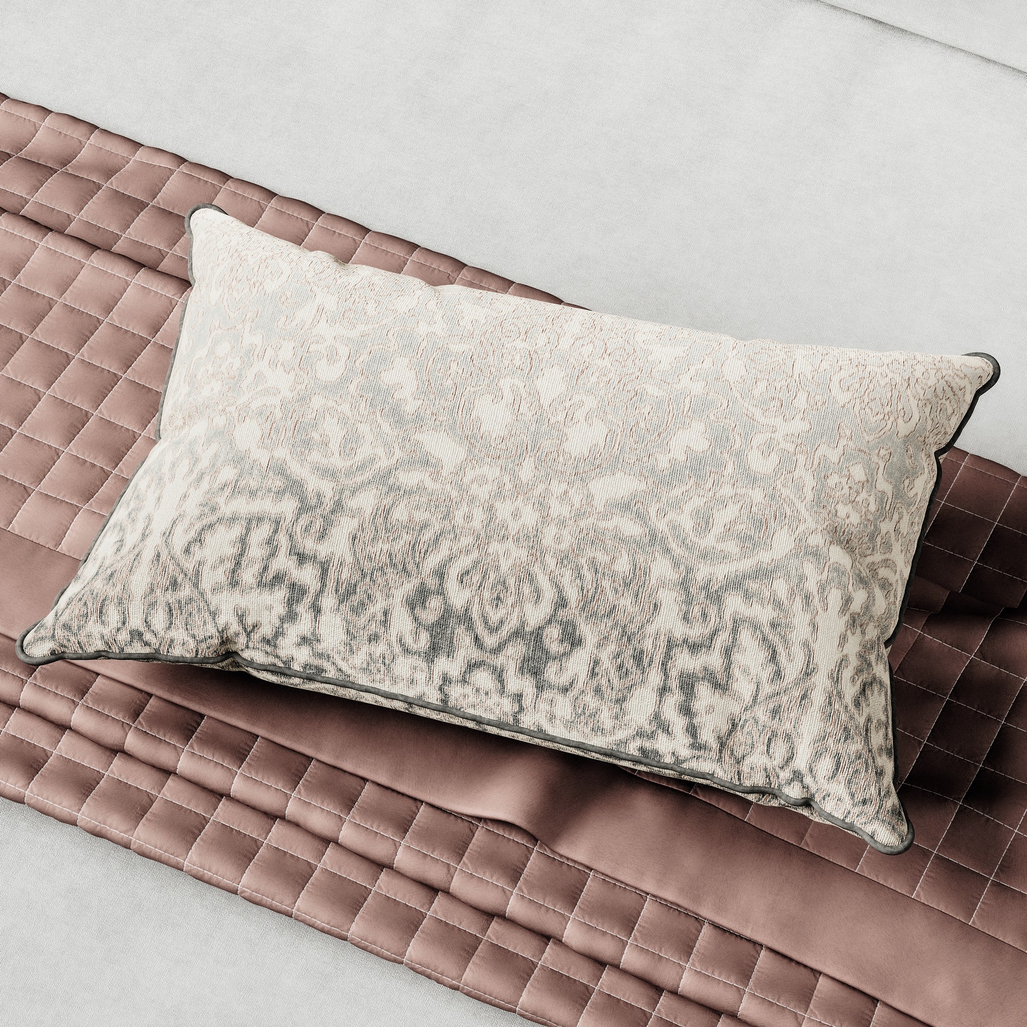 Avita Damask Cushion By Bedeck Of Belfast In Tuberose Silver Grey